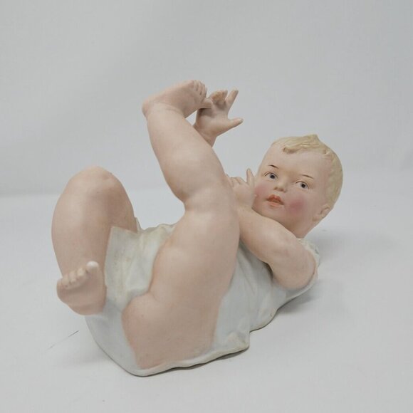 Antique Heubach Bisque Porcelain Piano Baby Boy on Back Doll Germany 3162 9" - Picture 5 of 10